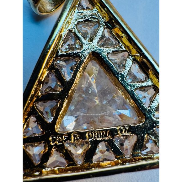 Estate Sterling Silver 925 Gold Tone Triangle Pendant CZ Cluster No Chain - Picture 7 of 8